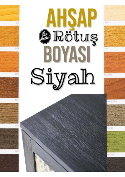 Ahşap Rötuş Boyası - Siyah 25ML , Fırçalı Şişede Mobilya Masa Sandalye Sehpa Çizik Onarıcı