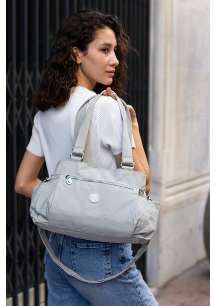 Çok Cepli Kadın Omuz Çantası Orta Boy Günlük HV7001 Gri modelleri