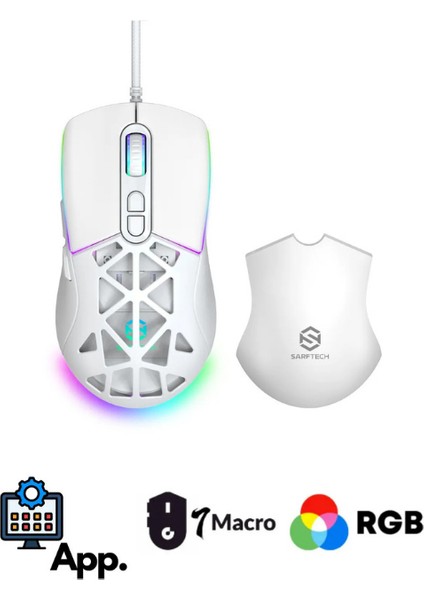 Oyucu Mouse Rgb 7 Tuşlu 12.800DPI Makrolu Yazılım App Destekli Değiştirilebilir Başlıklı Gaming Oyuncu Mouse