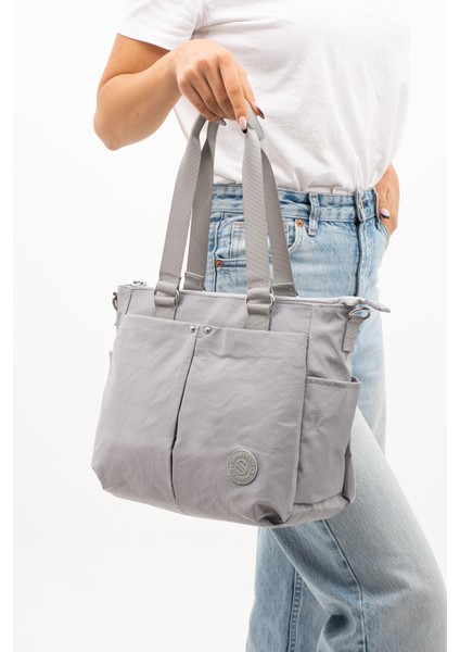 Çok Cepli Kadın Omuz Çantası Orta Boy Günlük HV4000 Gri