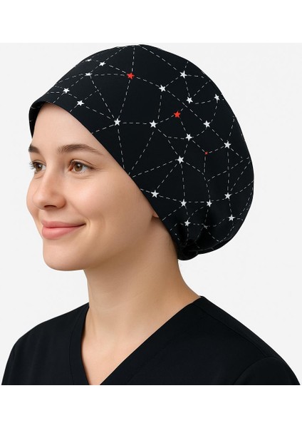 Siyah Samanyolu Desenli Doktor Hemşire Aşçı Bonesi Unisex