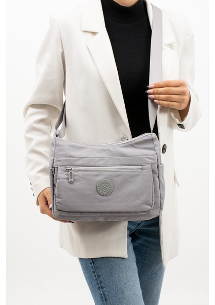 Çok Cepli Çapraz Askılı Kadın Omuz Çantası Orta Boy Günlük HV4008 Gri fiyatları