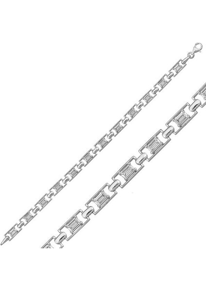 Baget Su Yolu Beyaz Taşlı 925 Ayar Gümüş Bileklik