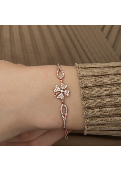 Rose Yonca 925 Ayar Gümüş Bileklik