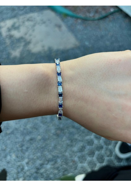Zirkon Taş Ap Su Yolu Bileklik 925 Ayar Gümüş