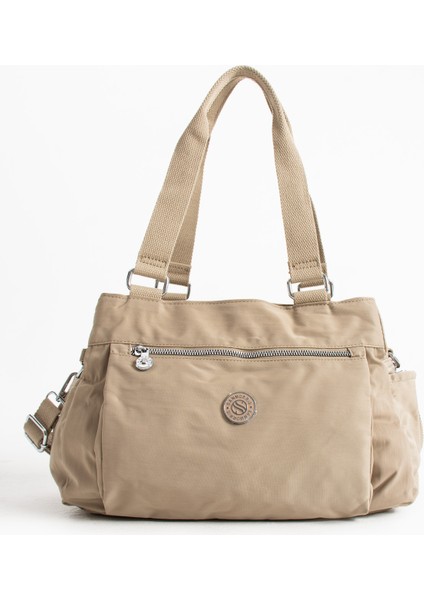Çok Cepli Kadın Omuz Çantası Orta Boy Günlük HV7001 Bej