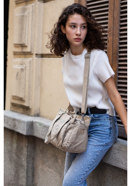 Çok Cepli Kadın Omuz Çantası Orta Boy Günlük HV7001 Bej indirimleri