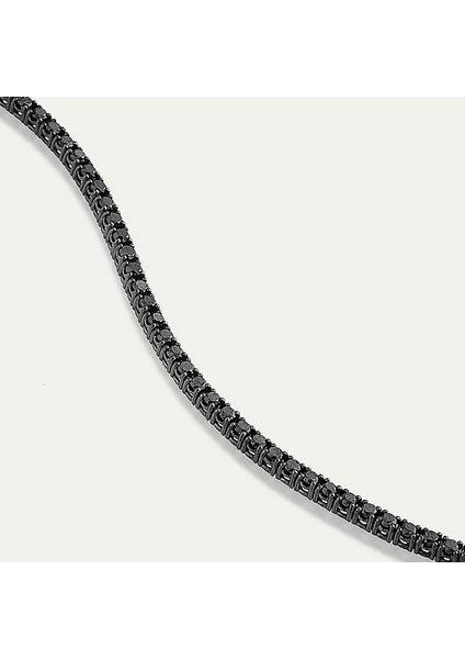 Su Yolu Siyah Taşlı 925 Ayar Gümüş Bileklik