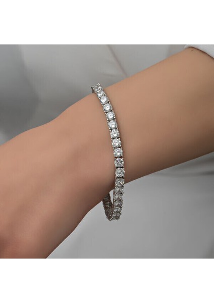 Su Yolu Beyaz Taşlı 5mm 925 Ayar Gümüş Bileklik