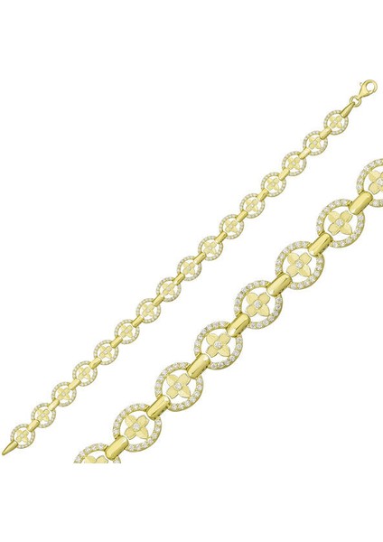 Su Yolu Gold Yuvarlak 925 Ayar Gümüş Bileklik