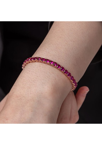 Su Yolu Pembe 925 Ayar Gümüş Bileklik