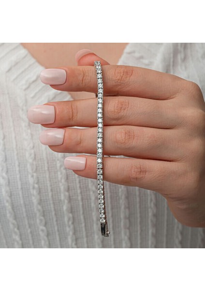 Beyaz Taşlı Su Yolu 925 Ayar Gümüş Bleklik