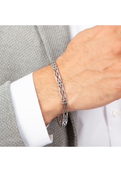 Oksitli 925 Ayar Gümüş Erkek Bileklik