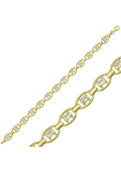 Su Yolu Gold Oval 925 Ayar Gümüş Bileklik