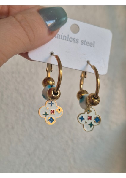 Ys Model Çelik Küpe Beyaz Taşlı Model