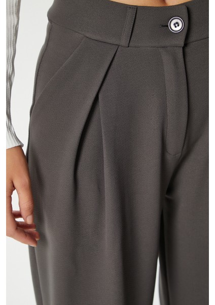 Likra Serisi Viora Açık Pile Esnek Antrasit Palazzo Pantolon modelleri
