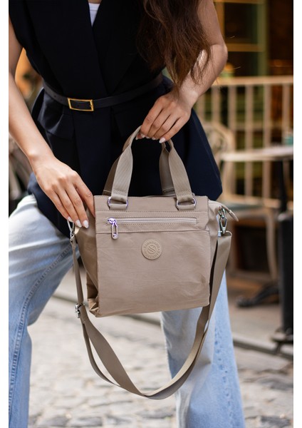 Çok Cepli Kadın Omuz Çantası Orta Boy Günlük HV4014 Bej