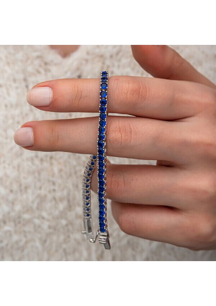 Su Yolu Laciver Zirkon Taşlı 925 Ayar Gümüş Bileklik