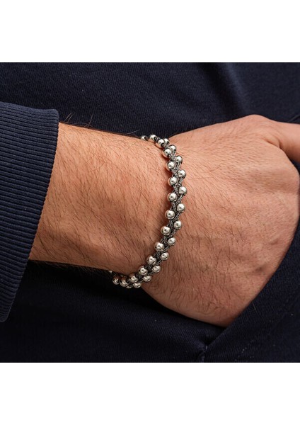 Toplu Oksitli 925 Ayar Gümüş Erkek Bileklik