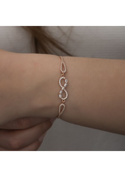 Rose Baget Taşlı Sonsuzluk 925 Ayar Gümüş Bileklik