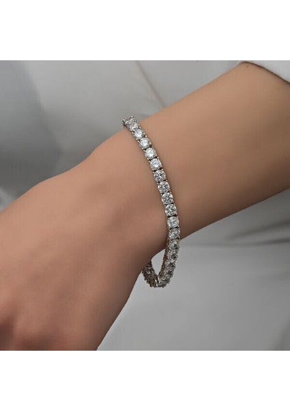 Su Yolu Beyaz Taşlı 5mm 925 Ayar Gümüş Bileklik