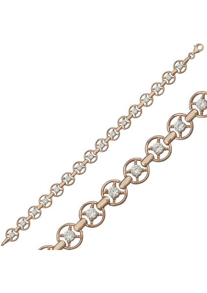 Su Yolu Rose Yuvarlak 925 Ayar Gümüş Bileklik