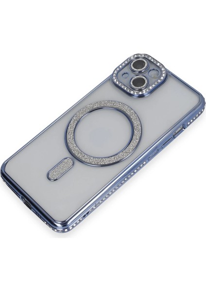 Apple iPhone 13 Kılıf Aurora Luxe Glitter Magsafe Kılıf – Premium Şeffaf Parıltılı Kapak - Mavi modelleri
