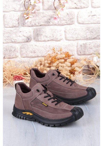 1040 Rahat Lastik Bağçıklı Kauçuk Taban Nubuk Hakiki Deri Erkek Ayakkabı