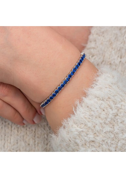 Su Yolu Zirkon Taşlı Lacivert 925 Ayar Gümüş Bileklik