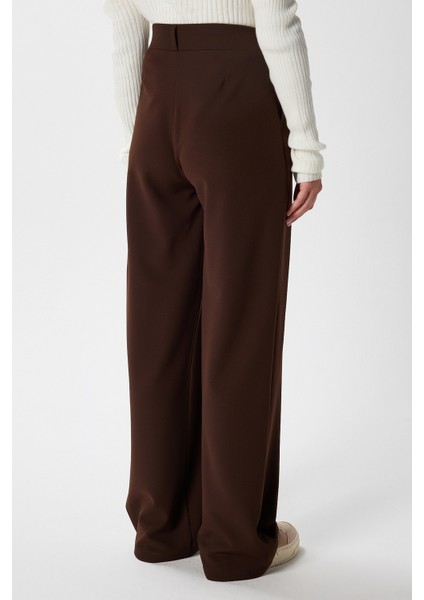 Likra Serisi Viora Açık Pile Esnek Kahverengi Palazzo Pantolon fırsatları
