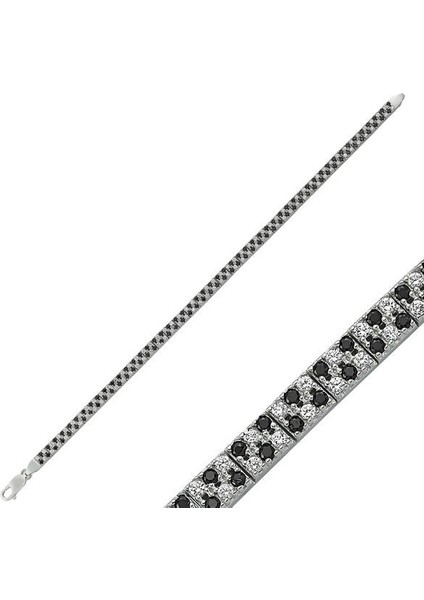 Su Yolu Siyah Beyaz Taşlı 925 Ayar Gümüş Bileklik