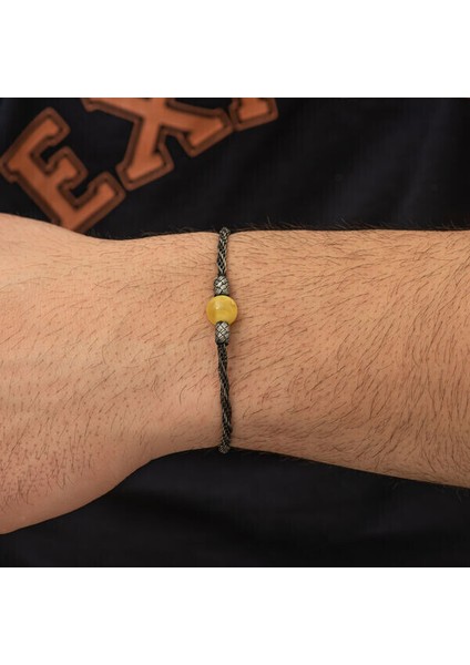 Damla Kehribar Kazaziye 925 Ayar Gümüş Bileklik