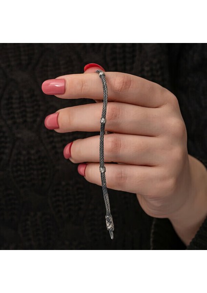 Örgü Kazaziye 925 Ayar Gümüş Bileklik