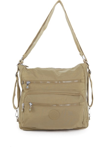 Çok Cepli Ayarlanabilir Çapraz Askılı Kadın Omuz ve Sırt Çantası Büyük Boy Günlük HV3050 Koyu Bej