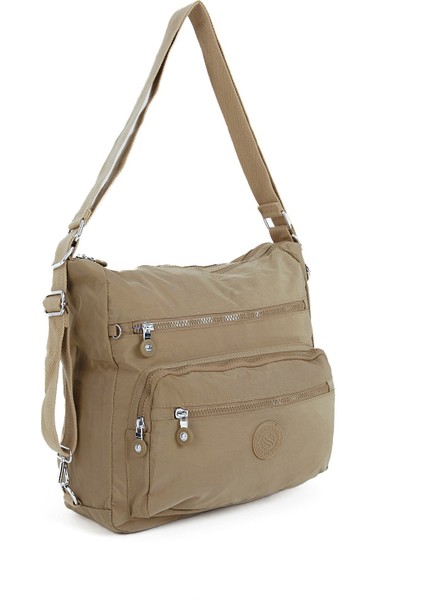 Çok Cepli Ayarlanabilir Çapraz Askılı Kadın Omuz ve Sırt Çantası Büyük Boy Günlük HV3050 Koyu Bej modelleri