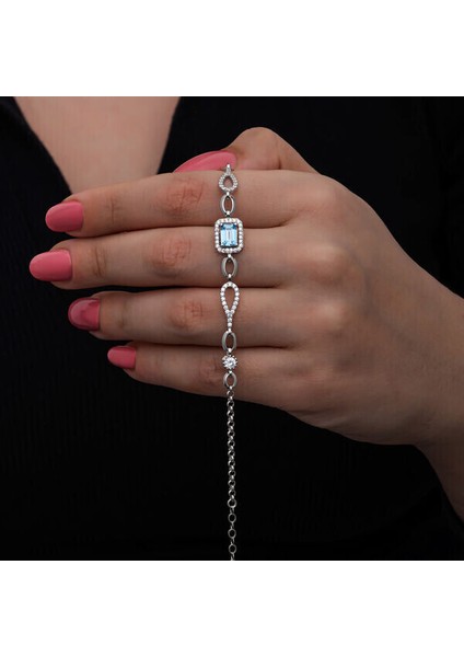 Baget Turkaz Zirkon Taş 925 Ayar Gümüş Bileklik