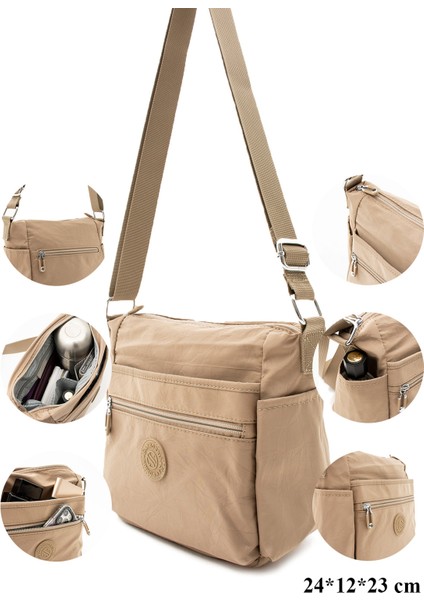 Çok Cepli Çapraz Askılı Kadın Omuz Çantası Orta Boy Günlük HV4006 Bej fiyatları