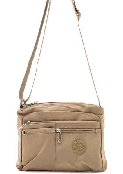 Çok Cepli Çapraz Askılı Kadın Omuz Çantası Orta Boy Günlük HV4006 Bej modelleri