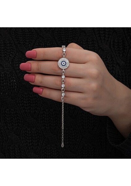 Baget Nazarlı Zirkon Taş 925 Ayar Gümüş