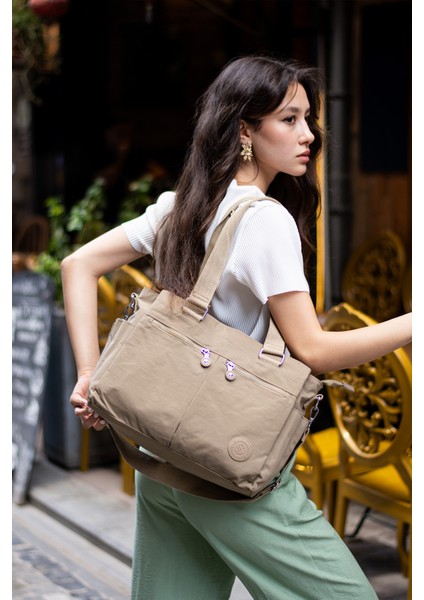 Çok Cepli Kadın Omuz Çantası Orta Boy Günlük HV3026 Koyu Bej fırsatları