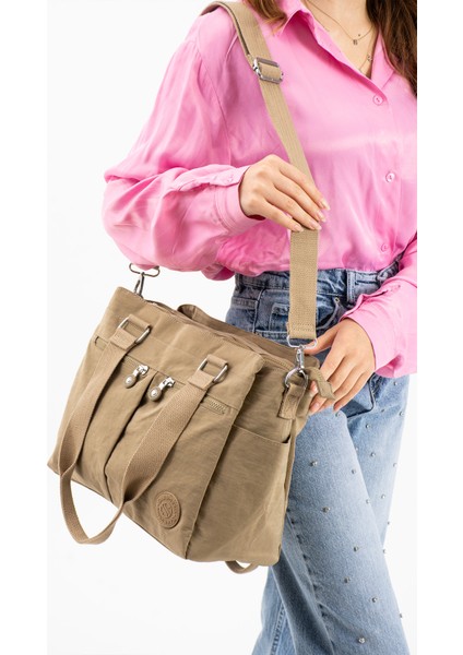 Çok Cepli Kadın Omuz Çantası Orta Boy Günlük HV3026 Koyu Bej indirimleri