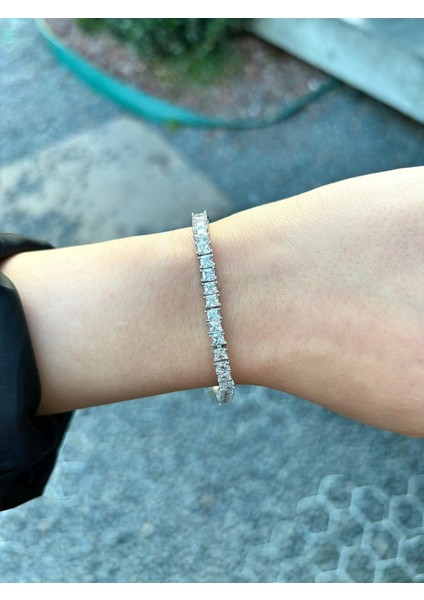 Zirkon Taş Su Yolu Az Bileklik 925 Ayar Gümüş