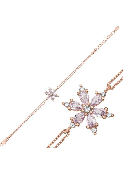 Rose Pembe Lotus Çiçegi 925 Ayar Gümüş Bileklik