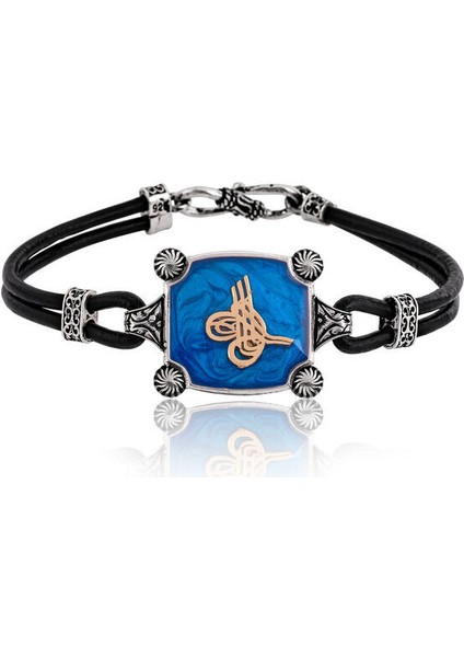 Tuğra Armalı Makrome 925 Ayar Gümüş Erkek Bileklik