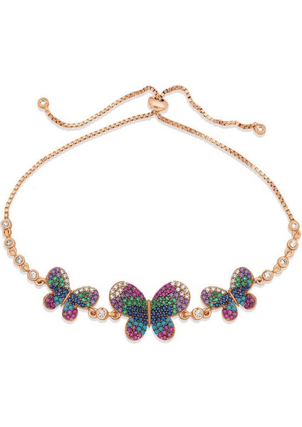 Rose Kelebek Asansörlü 925 Ayar Gümüş Bileklik