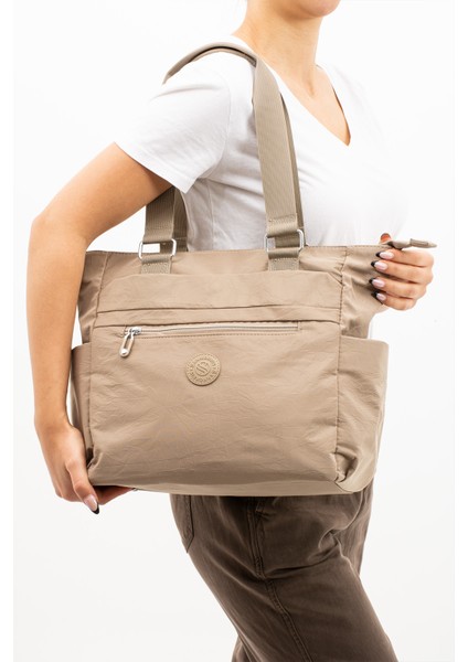 Çok Cepli Kadın Omuz Çantası Büyük Boy Günlük HV4003 Bej modelleri