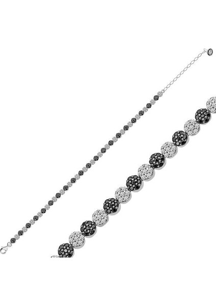 Su Yolu Siyah Beyaz Taşlı 925 Ayar Gümüş Bileklik