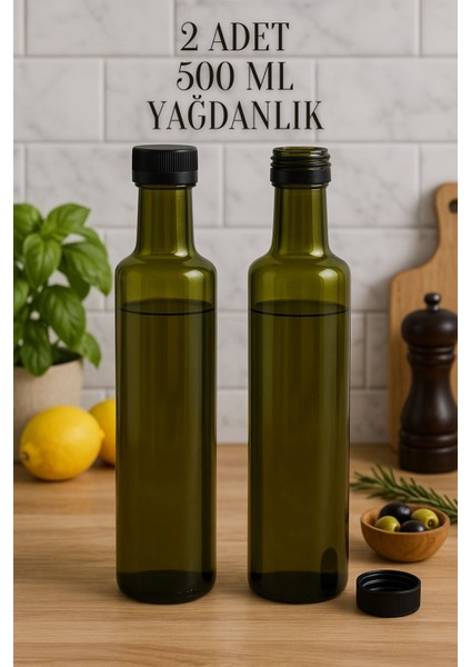 2 Adet Yeşil 500 ml Kilitli Kapaklı Yağ Sirke Şişesi Yağlık Zeytinyağ Sıvıyağ Şeffaf Cam Yağdanlık