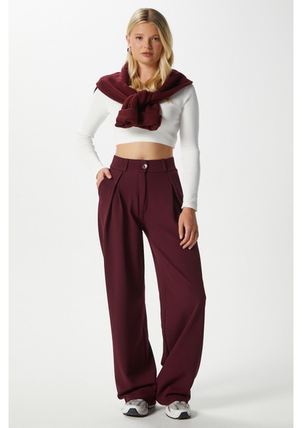 Likra Serisi Viora Açık Pile Esnek Bordo Palazzo Pantolon fiyatları