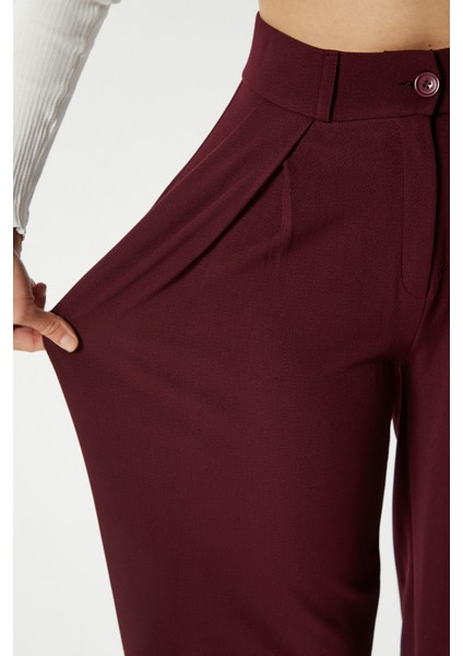 Likra Serisi Viora Açık Pile Esnek Bordo Palazzo Pantolon modelleri